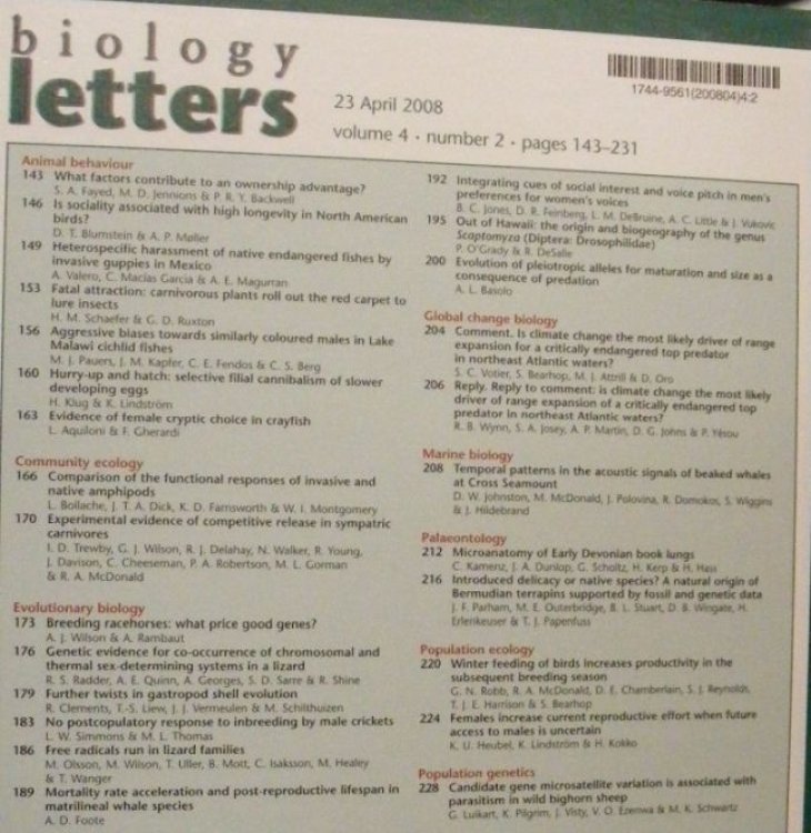 Biology Letters, volume 4 number 2