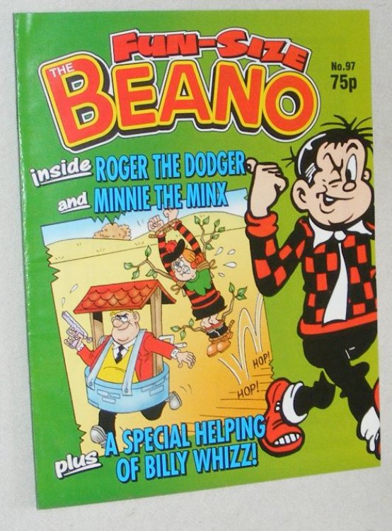 Fun-Size Beano No.97. Roger the Dodger in 'Concert Capers!', Minnie the Minx in 'Silly Stage!', Billy Whizz in 'Don't Stair!'
