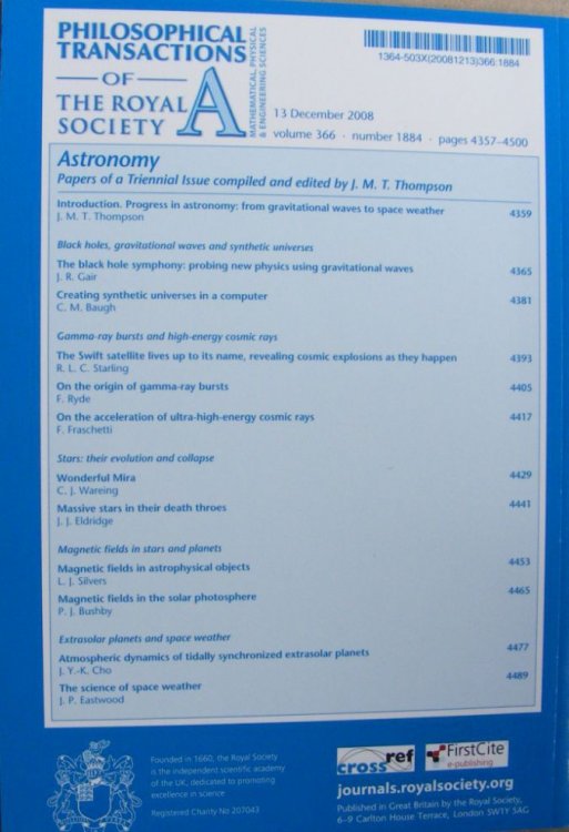 Philosophical Transactions of the Royal Society A, Astronomy: vol.366 no.1884 pages 4357-4500, 13 December 2008