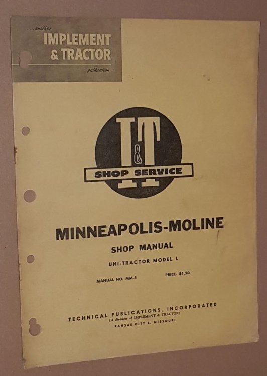 I&T Shop Service Minneapolis-Moline Shop Manual, Uni-Tractor Model L (Manual No.MM-5)