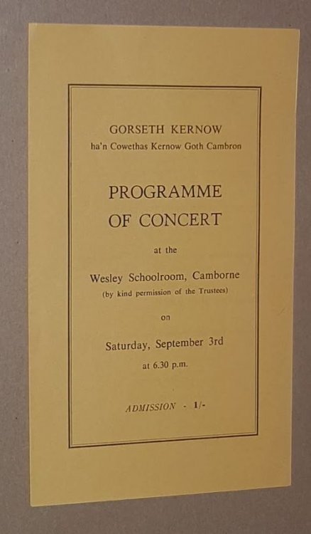 Gorseth Kernowha'n Cowethas Kernow Goth Cambron; Programme of Concert at the Wesley Schoolroom, Camborne, Saturday, September 3rd at 6.30 p.m.
