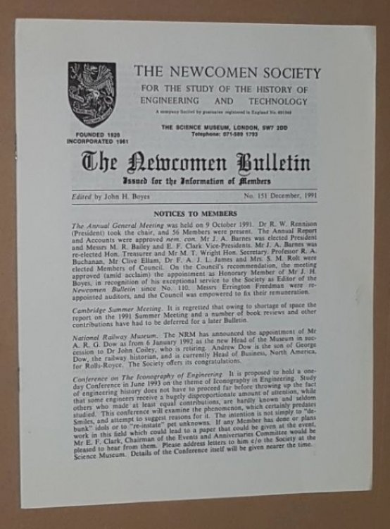 The Newcomen Bulletin no.151, December 1991