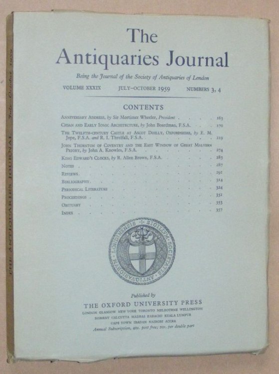 The Antiquaries Journal July - October 1959, Vol. XXXIX Numbers 3, 4