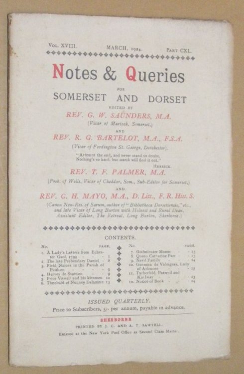 Image for Notes & Queries for Somerset and Dorset, March 1924, Vol.XVIII Part CXL Notes & Queries for Somerset and Dorset, March 1924, Vol.XVIII Part CXL