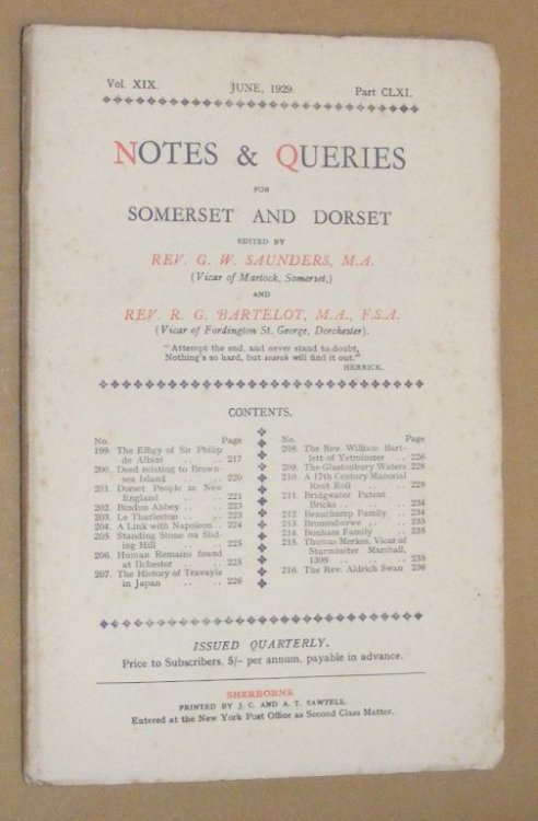 Notes & Queries for Somerset and Dorset, June 1929, Vol.XIX Part CLXI