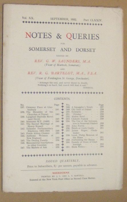 Notes & Queries for Somerset and Dorset, September 1932 Vol.XX Part CLXXIV