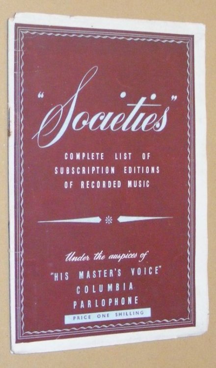 Societies Complete List of Subscription Editions of Recorded Miusic