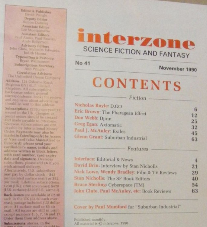 Interzone Science Fiction & Fantasy 41, November 1990
