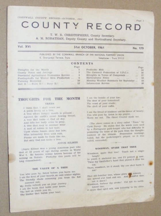 Image for Cornwall County Record Vol. XVI no.179, 31st October, 1961 Cornwall County Record Vol. XVI no.179, 31st October, 1961