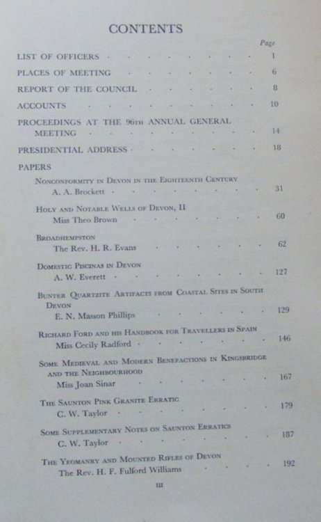 Report and Transactions of the Devonshire Association for the Advancement of Science, Literature and Art Volume XC [90], Kingsbridge 1958