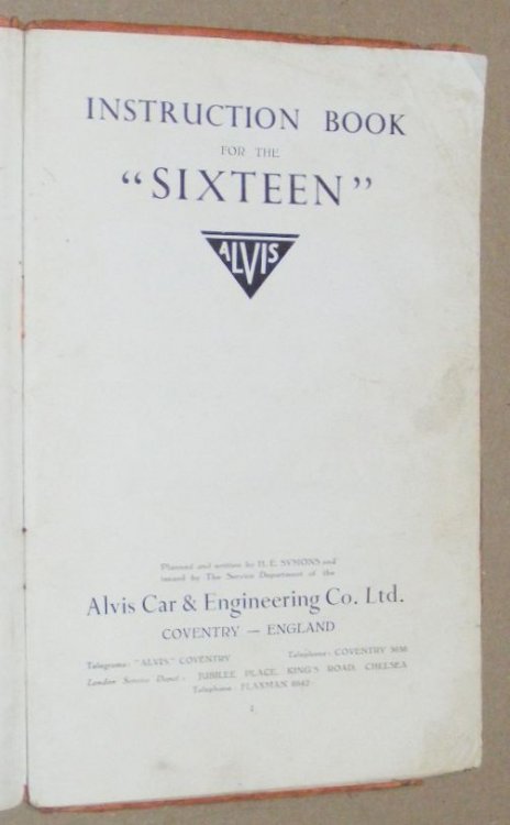 Instruction Book for the 'Sixteen' [Alvis]