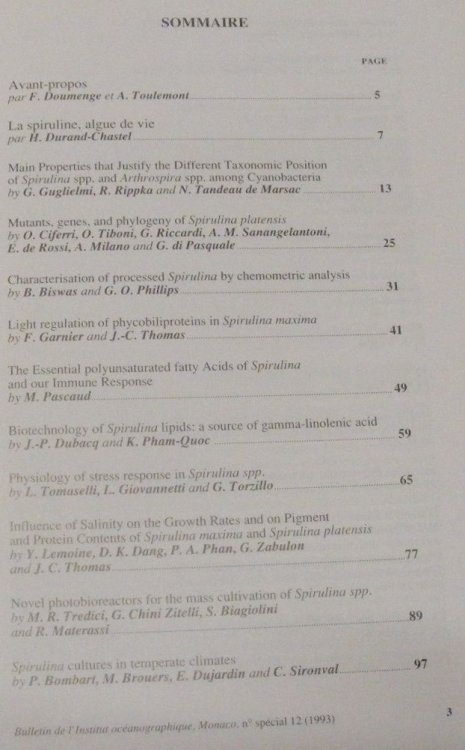 Spiruline, algue de vie / Spirulina, algae of life (Bulletin de l'Institut Ocanographique, Monaco, Numro spcial 12)