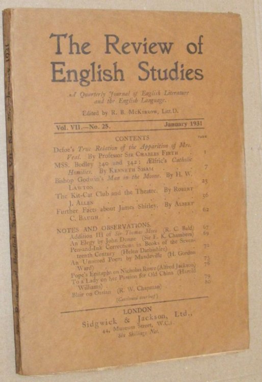 The Review of English Studies vol.VII no.25, January 1931. A Quarterly Journal of English Literature and the English Language