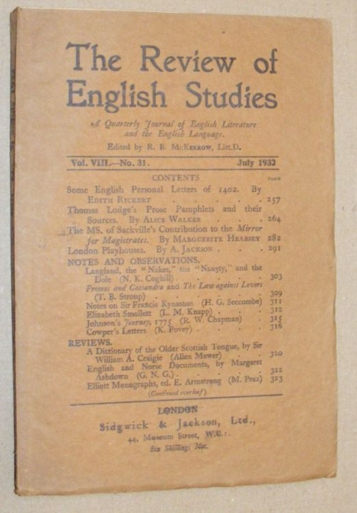 The Review of English Studies vol.VIII no.31, July 1932. A Quarterly Journal of English Literature and the English Language