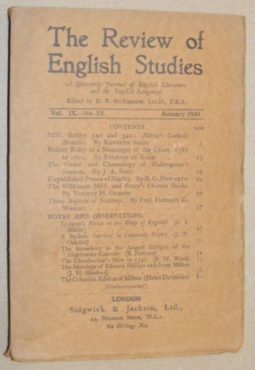 The Review of English Studies vol.IX no.33, January 1933. A Quarterly Journal of English Literature and the English Language