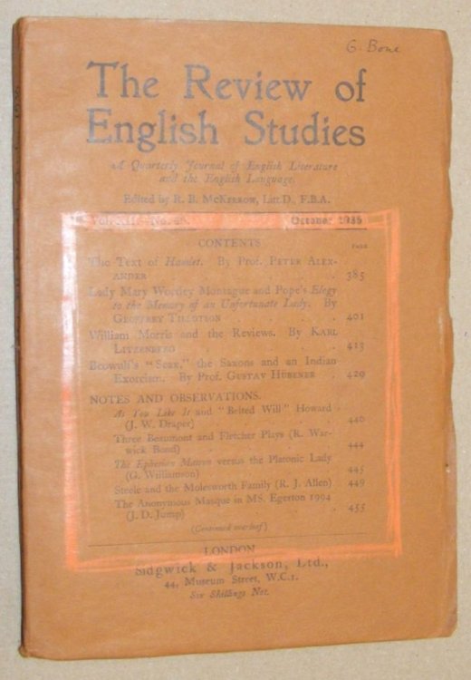 The Review of English Studies vol.XII no.48, October 1936. A Quarterly Journal of English Literature and the English Language