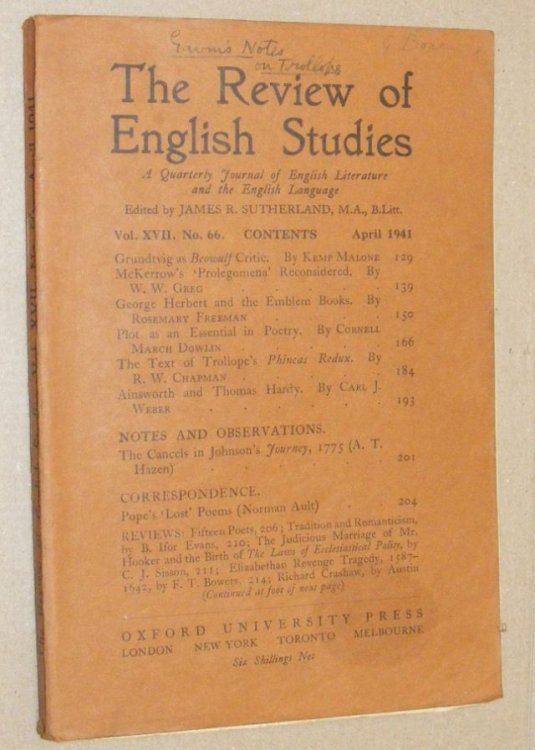 The Review of English Studies vol.XVII no.66, April 1941. A Quarterly Journal of English Literature and the English Language