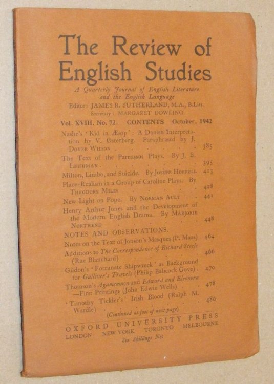 The Review of English Studies vol.XVIII no.72, October 1942. A Quarterly Journal of English Literature and the English Language