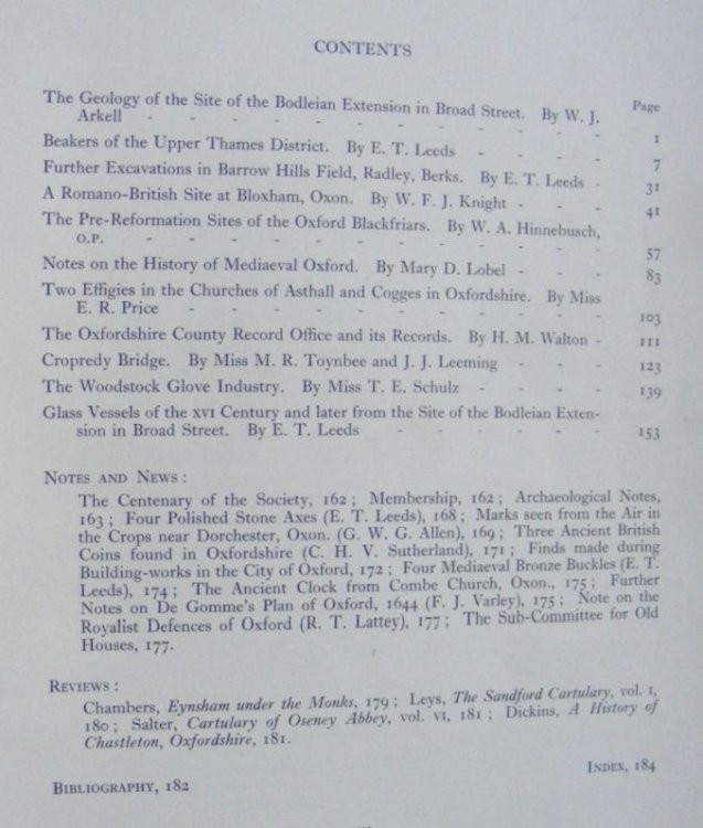 Oxoniensia volume III 1938. A Journal dealing with the archaeology, history and architecture of Oxford and its neighbourhood