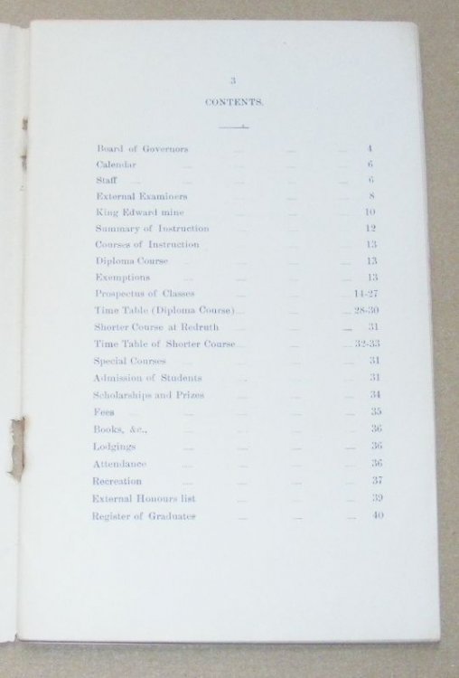 The School of Metalliferous Mining (Cornwall). Prespectus for the Year, 1911-12