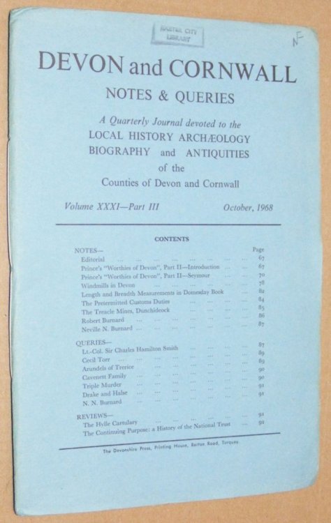 Devon and Cornwall Notes & Queries volume XXXI, Part III, October 1968.