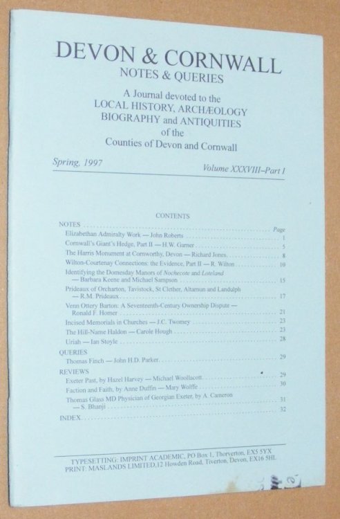 Devon and Cornwall Notes & Queries volume XXXIII, Part I, Spring 1997