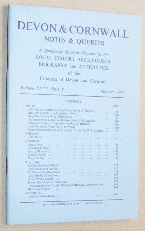 Devon and Cornwall Notes & Queries volume XXXI, Part V, Autumn 1969
