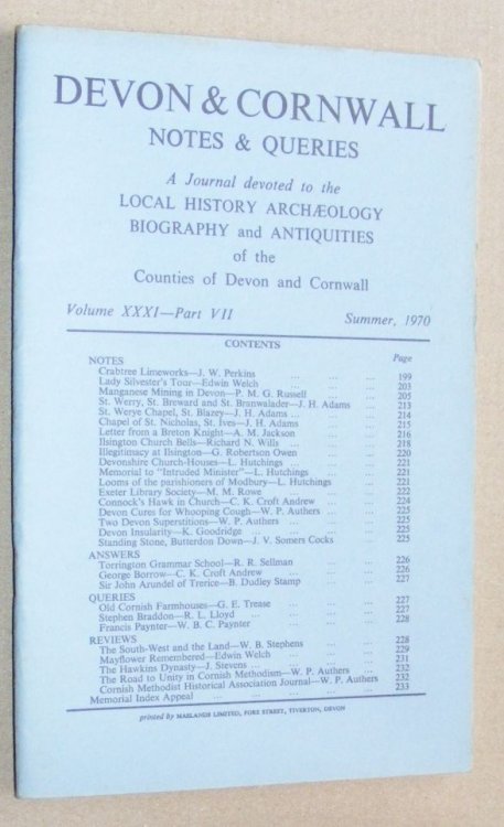 Devon and Cornwall Notes & Queries volume XXXI, Part VII, Summer 1970