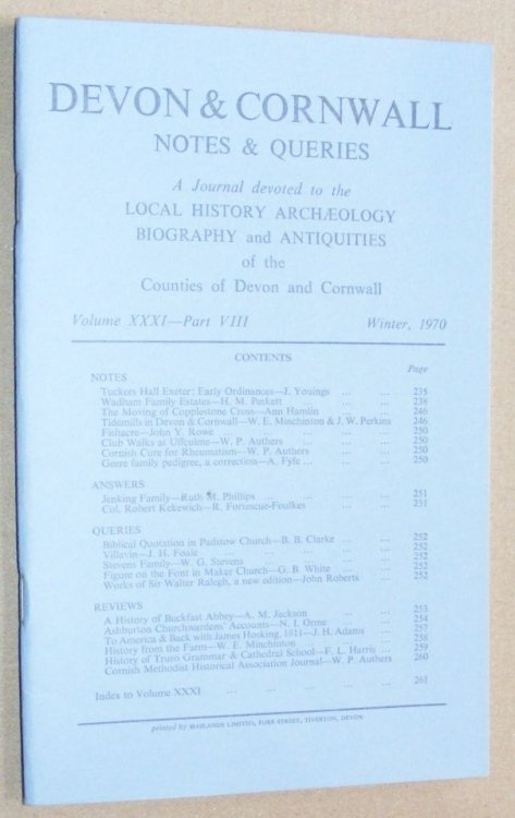 Devon and Cornwall Notes & Queries volume XXXI, Part VIII, Winter 1970