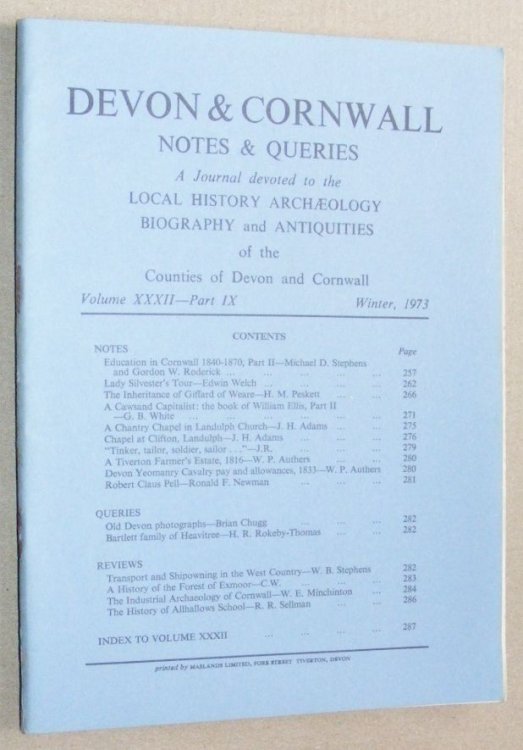 Devon and Cornwall Notes & Queries volume XXXII, Part IX, Winter 1973