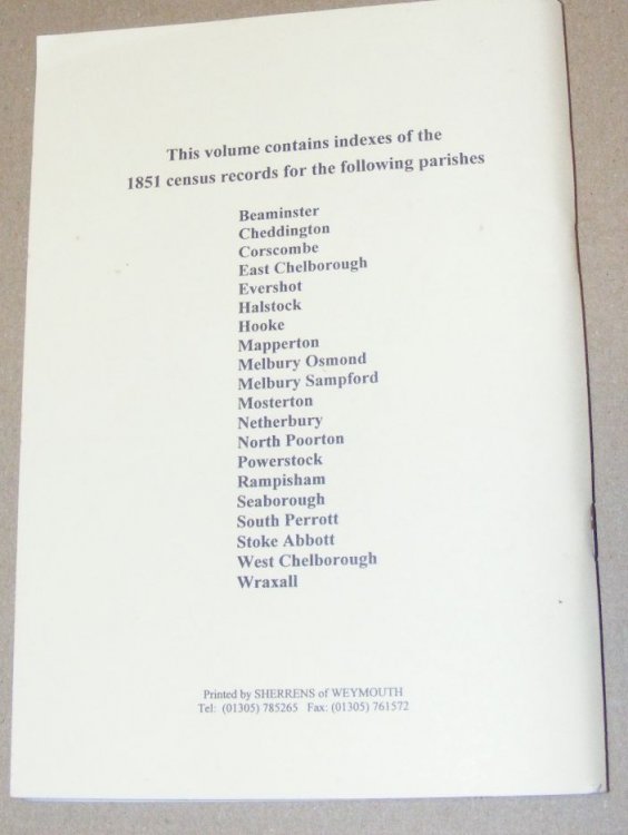 Indexes of the 1851 Census Records of Dorset Volume 15: Beaminster Area