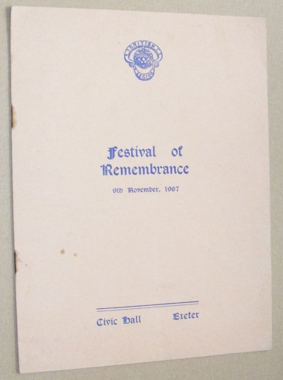 The British Legion (Exeter Branch) Presents a Festival of Remembrance, Thursday, November 9th, 1967, Civic Hall, Exeter