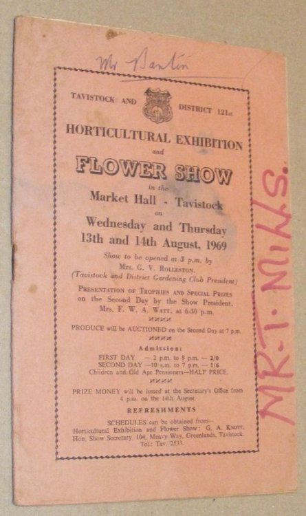 Tavistock and District 121st Horticultural Exhibition and Flower Show in the Market Hall, Tavistock, on Wednesday and Thursday 13th and 14th August, 1969