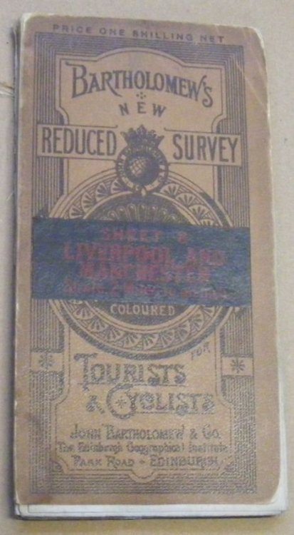 Bartholomew's New Reduced Survey. Sheet 8. Liverpool and Manchester. Scale 2 miles to an inch, coloured. For Tourists & Cyclists