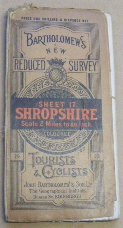 Bartholomew's New Reduced Survey. Sheet 17 Shropshire. Scale 2 miles to an inch, coloured. For Tourists & Cyclists