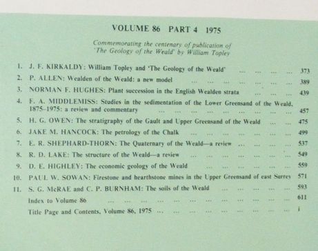 Proceedings of the Geologists' Association vol.86 part 4 1975. Commemorating the Centenary of publication of 'The Geology of the Weald' by William Topley