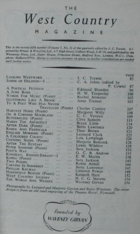The West Country Magazine, Twenty Five [25], Vol.7 No.2, Summer 1952
