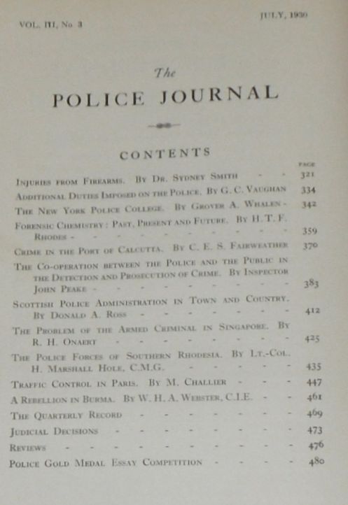 The Police Journal Vol.III No.3, July 1930: a quarterly journal for the police forces of the Empire