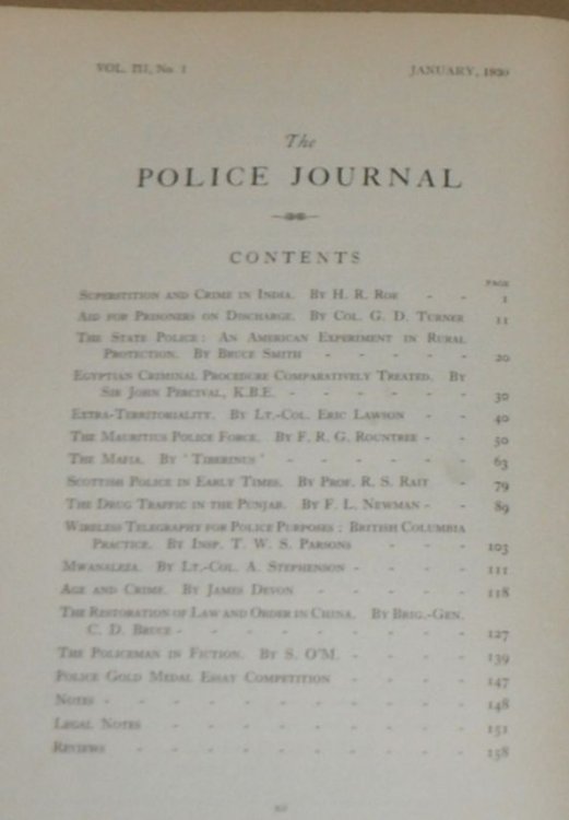 The Police Journal Vol.III No.1, January 1930: a quarterly journal for the police forces of the Empire