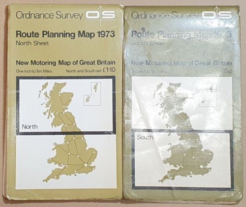 Ordnance Survey Route Planning Map 1973, North and South Sheets. 1:625000