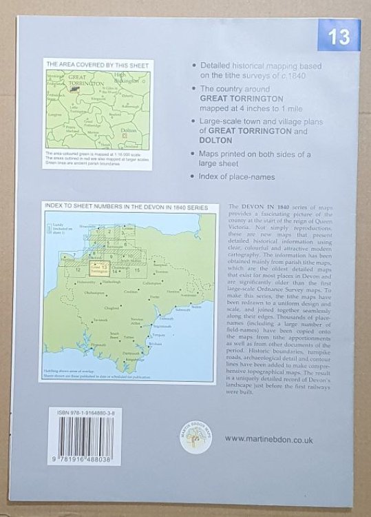 A Map of Great Torrington in 1840 : Sheet 13 of the Devon in 1840 Series. Scale 1:16000
