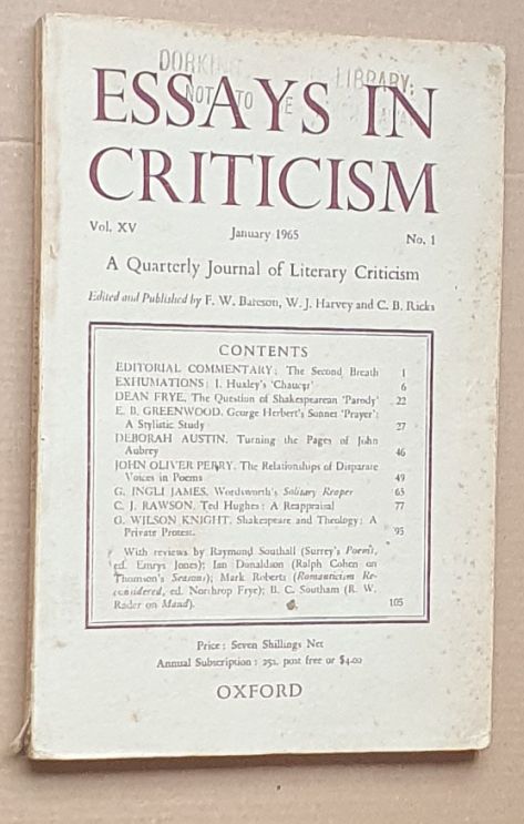 Essays in Criticism: Vol.XV No.1, January 1965: a Quarterly Journal of Literary Criticism
