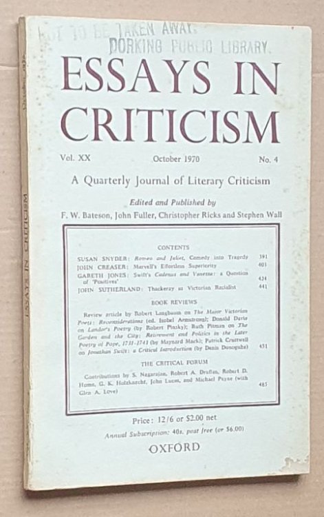 Essays in Criticism: Vol.XX No.4, October 1970: a Quarterly Journal of Literary Criticism