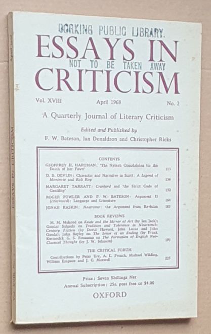 Essays in Criticism: Vol.XVIII No.2, April 1968: a Quarterly Journal of Literary Criticism
