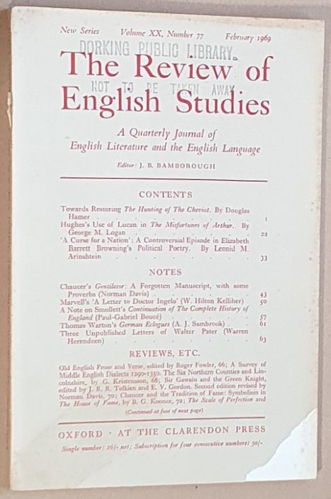 The Review of English Studies: New Series Vol.XX, No.77, February 1969: a Quarterly Journal of English Literature & the English Language