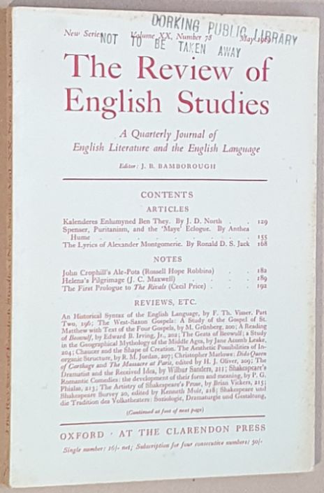 The Review of English Studies: New Series Vol.XX, No.78, May 1969: a Quarterly Journal of English Literature & the English Language