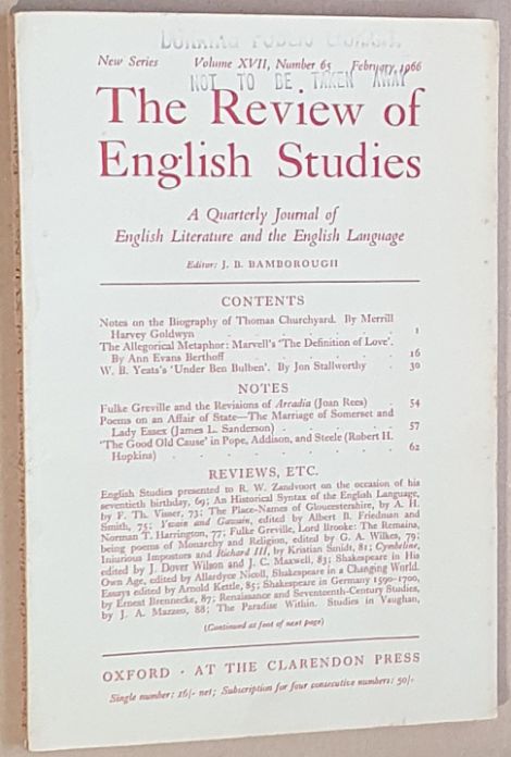 The Review of English Studies: New Series Vol.XVII, No.65, February 1966: a Quarterly Journal of English Literature & the English Language