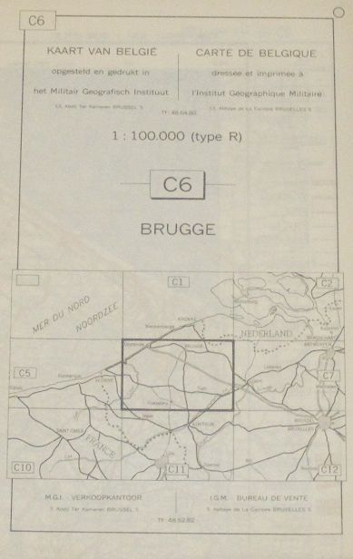 Brugge. C6 1:100000 Map. Kaart Van Belgie/Carte De Belgique