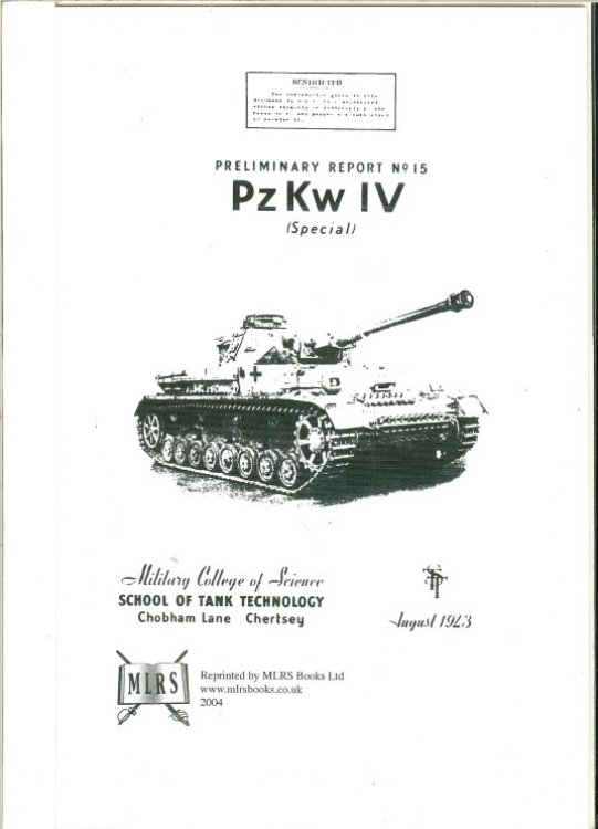 PZKW IV (SPECIAL) : PRELIMINARY REPORT NO. 15