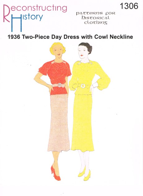 RH1306: 1936 TWO-PIECE DAY DRESS WITH COWL NECKLINE